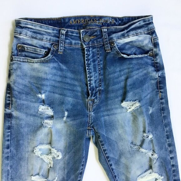 American Eagle Extreme & Next Level Flex Jeans Mens 29x30 Blue Denim Distressed - Picture 7 of 12